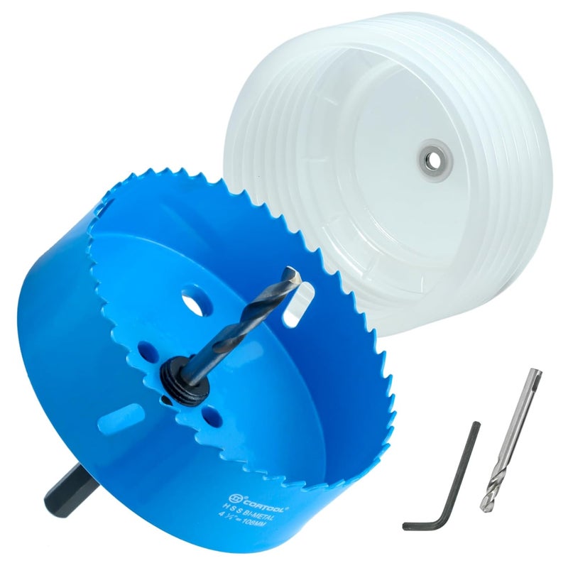 Cortool 4-1/4 Inch Hole Saw for Recessed Lights Can Lights, with Dust Bowl for Recessed Lighting, 4-1/4" Hole Saw Dust Catcher with Bi-Metal Wood Metal Drywall Cutter - Image 1